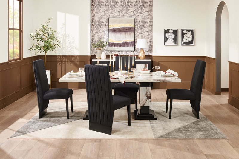 Chaise de salle à manger Vega en tissu de polyester et bois avec capitonnage à canaux - noire