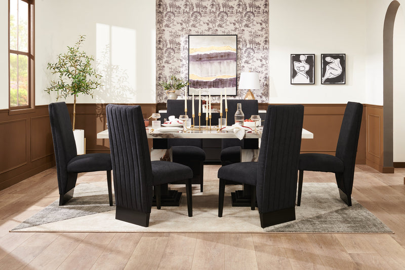 Chaise de salle à manger Vega en tissu de polyester et bois avec capitonnage à canaux - noire