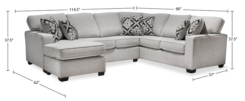 Sofa sectionnel de gauche Verona 2 pièces fabriqué au Canada en tissu d’apparence lin avec coussins amovibles - beige