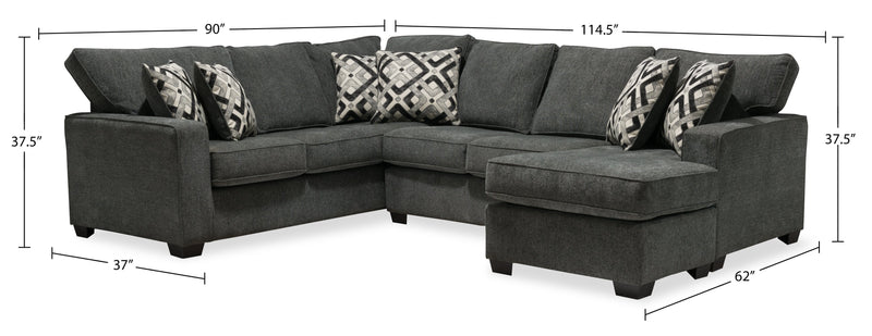 Sofa sectionnel de gauche Verona 2 pièces fabriqué au Canada en tissu d’apparence lin avec coussins amovibles - gris anthracite