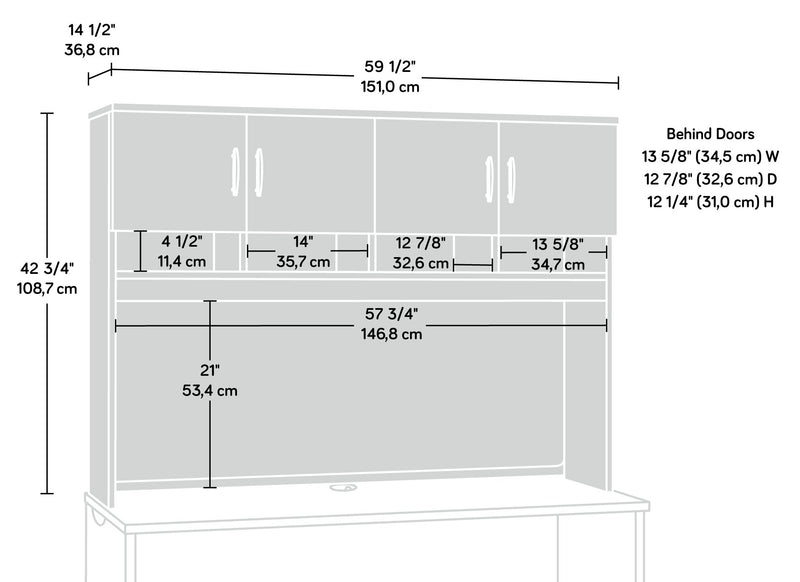 Crédence pour bahut Via de 59,45 po de qualité commerciale avec armoires et compartiments ouverts - cerisier et grise