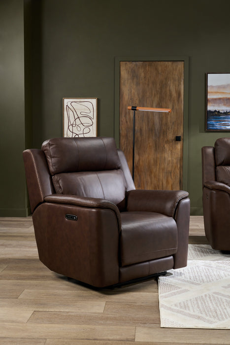 Fauteuil de massage à inclinaison électrique Vibe de 40 po en cuir véritable avec son immersif et appuie-tête électrique - brun