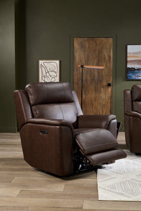 Fauteuil de massage à inclinaison électrique Vibe de 40 po en cuir véritable avec son immersif et appuie-tête électrique - brun