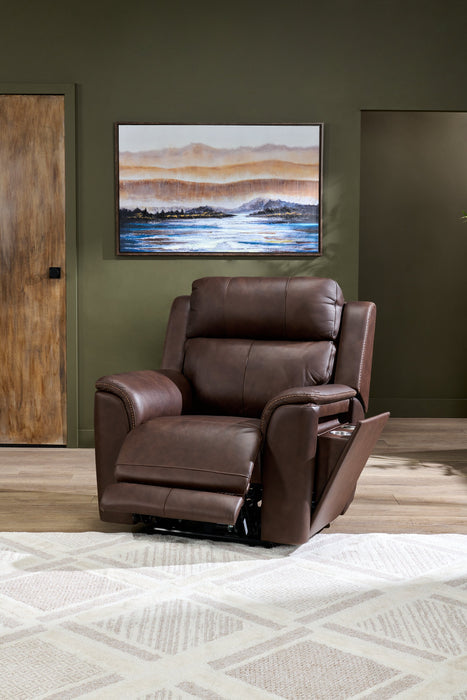 Fauteuil de massage à inclinaison électrique Vibe de 40 po en cuir véritable avec son immersif et appuie-tête électrique - brun