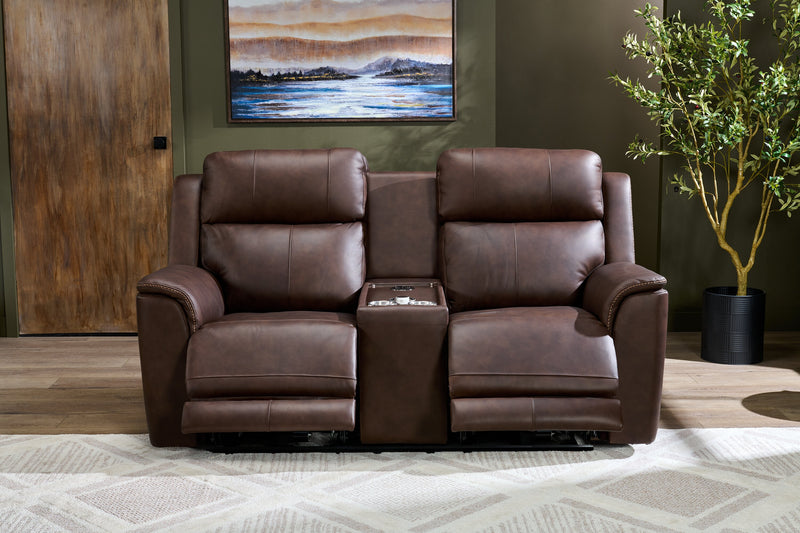 Causeuse de massage à inclinaison électrique Vibe de 76 po en cuir véritable avec son immersif et appuie-têtes électriques - brune