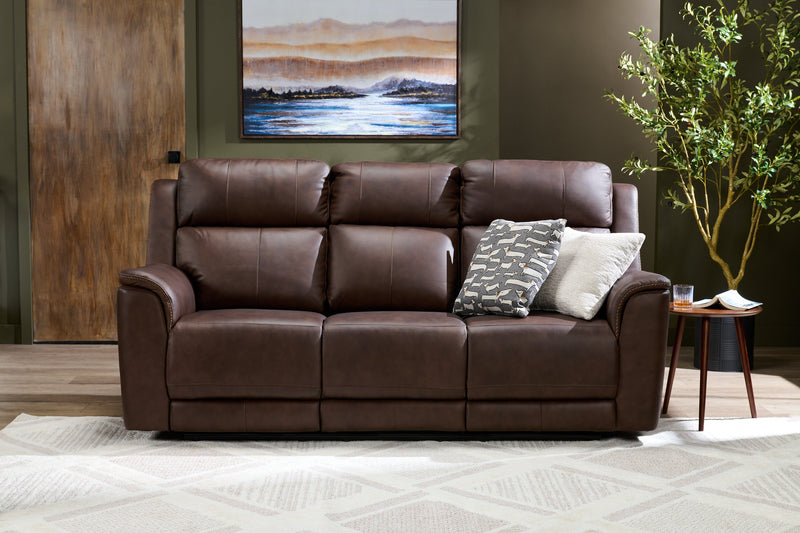 Sofa de massage à inclinaison électrique Vibe de 85 po en cuir véritable avec son immersif et appuie-têtes électriques - brun