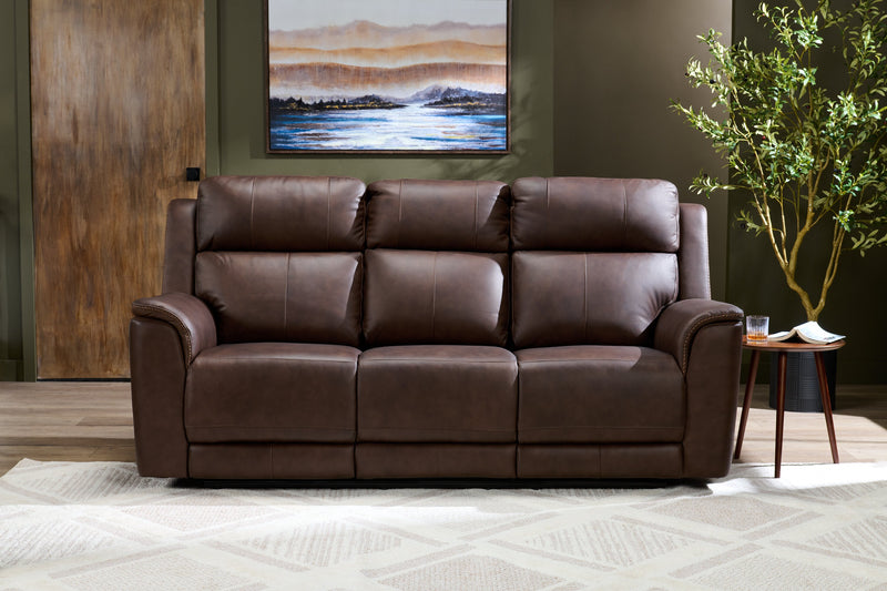Sofa de massage à inclinaison électrique Vibe de 85 po en cuir véritable avec son immersif et appuie-têtes électriques - brun