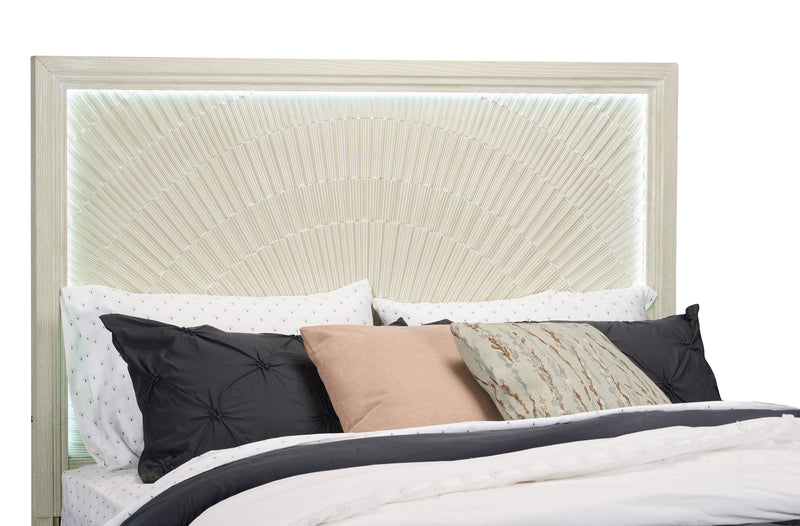 Lit à panneaux Vida avec tête de lit et cadre de lit, sable - format grand lit