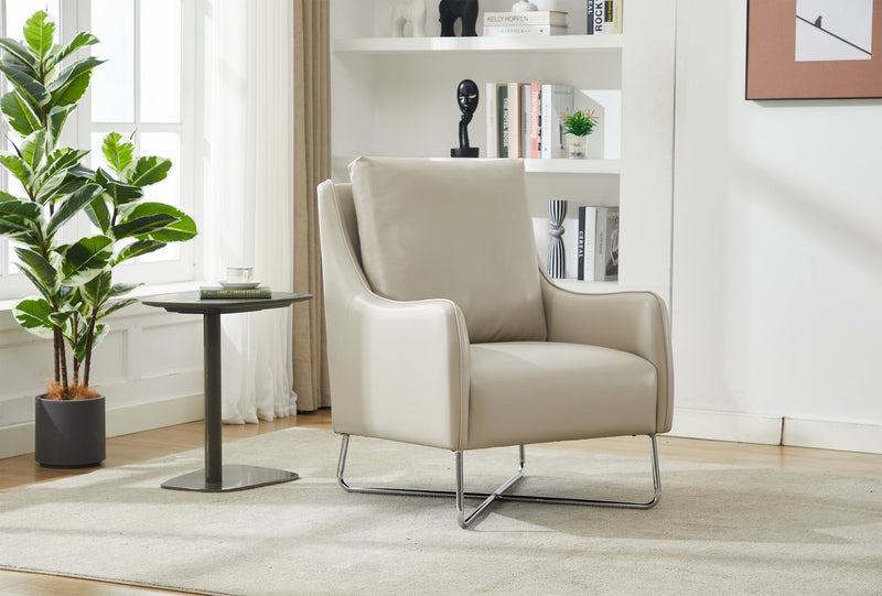 Fauteuil d’appoint Vine de 34,6 po en tissu d’apparence cuir avec pattes en métal - taupe 