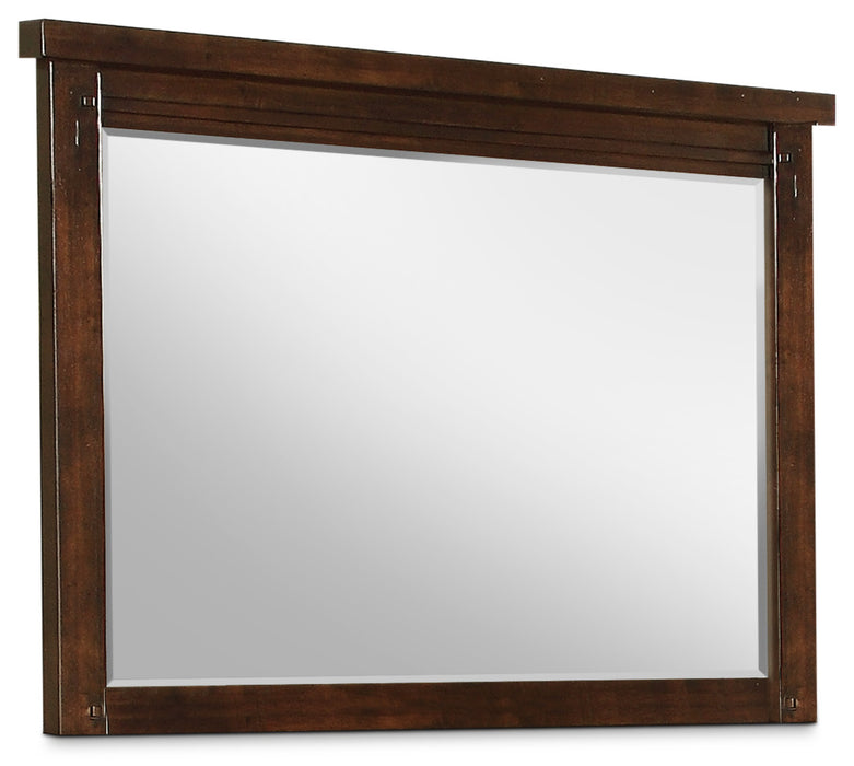 Ensemble de chambre à coucher Sonoma 5 pièces avec lit de rangement des 2 côtés, commode, miroir et table de nuit, brun manguier - format lit double