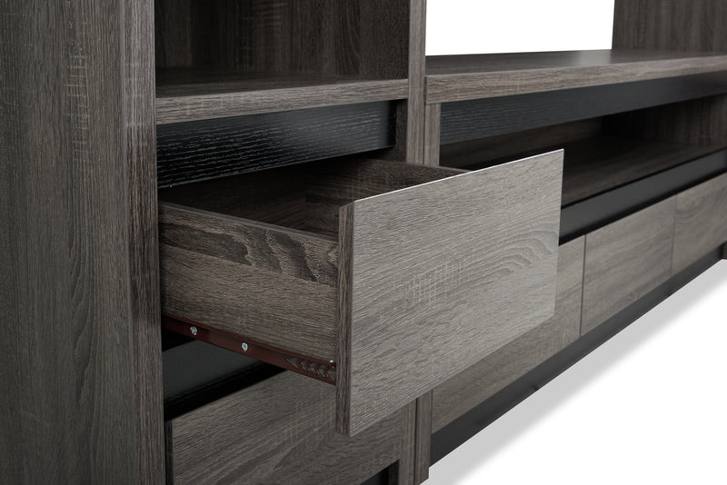 Meuble audio-vidéo Walker 3 pièces de 98.5 po avec rangement et système de gestion des câbles pour téléviseurs jusqu’à 70 po - gris vieilli