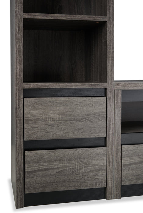 Meuble audio-vidéo Walker 3 pièces de 98.5 po avec rangement et système de gestion des câbles pour téléviseurs jusqu’à 70 po - gris vieilli