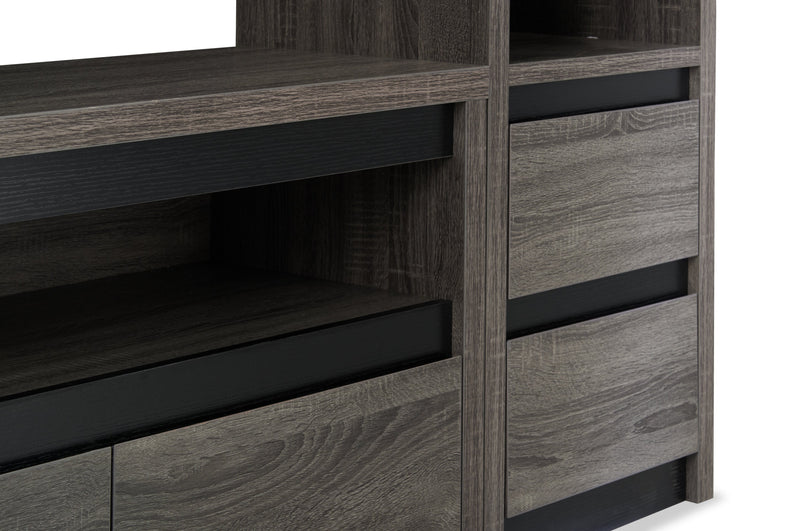 Meuble audio-vidéo Walker 3 pièces de 98.5 po avec rangement et système de gestion des câbles pour téléviseurs jusqu’à 70 po - gris vieilli