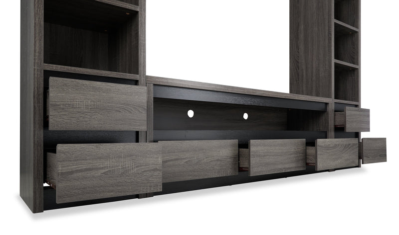 Meuble audio-vidéo Walker 3 pièces de 98.5 po avec rangement et système de gestion des câbles pour téléviseurs jusqu’à 70 po - gris vieilli