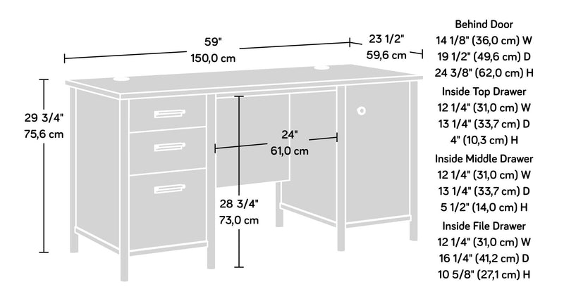 Bureau d’ordinateur Whitaker Point de 59,06 po de qualité commerciale à 3 tiroirs avec armoire - érable naturel