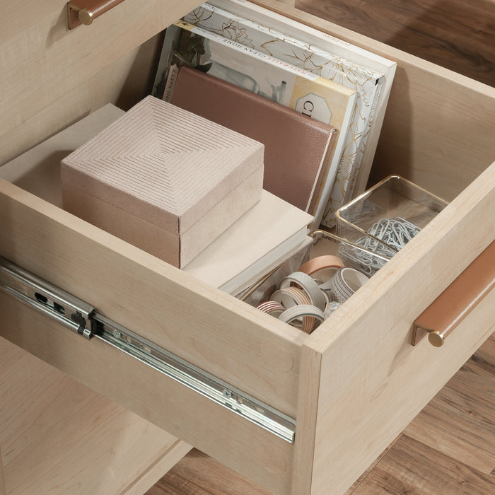 Bureau en forme de L Whitaker Point de 94,13 po de qualité commerciale avec rangement et plateau pour clavier - érable naturel