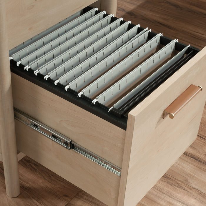 Bureau en forme de L Whitaker Point de 94,13 po de qualité commerciale avec rangement et plateau pour clavier - érable naturel