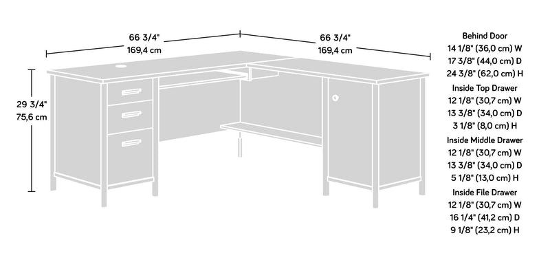 Bureau en forme de L Whitaker Point de 94,13 po de qualité commerciale avec rangement et plateau pour clavier - érable naturel