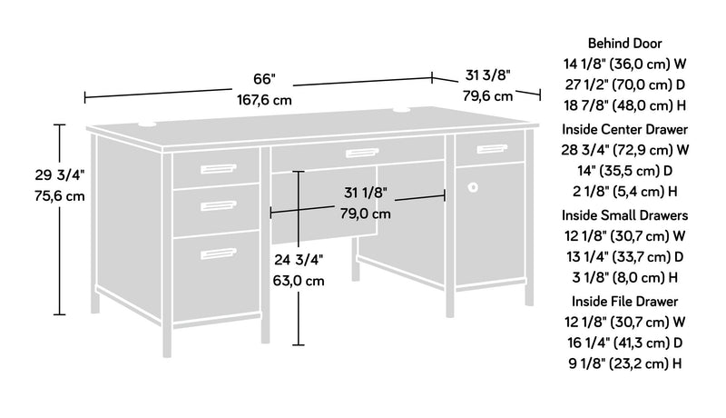 Bureau de direction Whitaker Point de 65,98 po de qualité commerciale à 5 tiroirs avec armoire - érable naturel