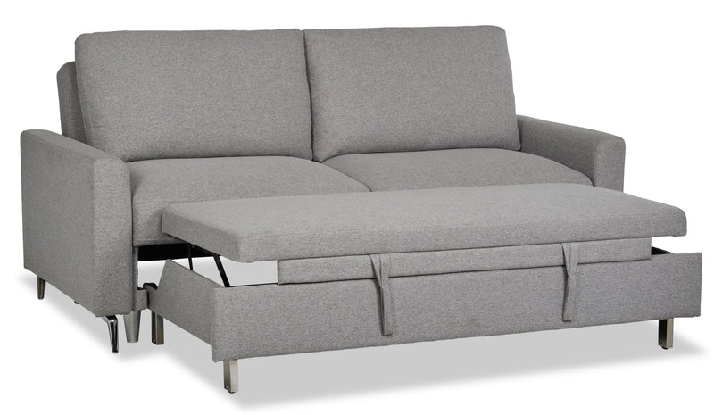Sofa-lit Wilson de 77,5 po en tissu d’apparence lin avec coussins de dossier rabattables et pattes en métal - gris Solis 