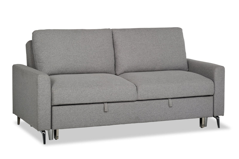 Sofa-lit Wilson de 77,5 po en tissu d’apparence lin avec coussins de dossier rabattables et pattes en métal - gris Solis 