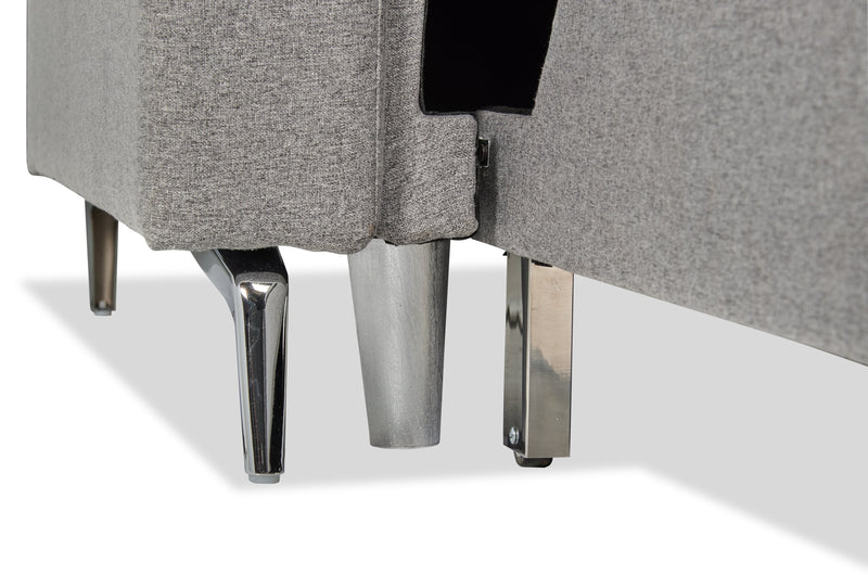 Sofa-lit Wilson de 77,5 po en tissu d’apparence lin avec coussins de dossier rabattables et pattes en métal - gris Solis 