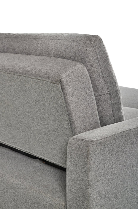 Sofa-lit Wilson de 77,5 po en tissu d’apparence lin avec coussins de dossier rabattables et pattes en métal - gris Solis 