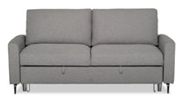  Sofa-lit Wilson de 77,5 po en tissu d’apparence lin avec coussins de dossier rabattables et pattes en métal - gris Solis