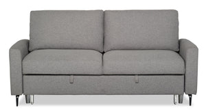 Sofa-lit Wilson de 77,5 po en tissu d’apparence lin avec coussins de dossier rabattables et pattes en métal - gris Solis 