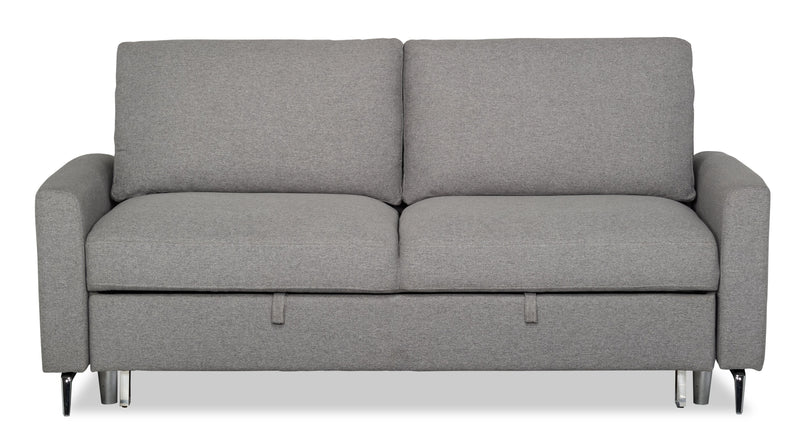 Sofa-lit Wilson de 77,5 po en tissu d’apparence lin avec coussins de dossier rabattables et pattes en métal - gris Solis 