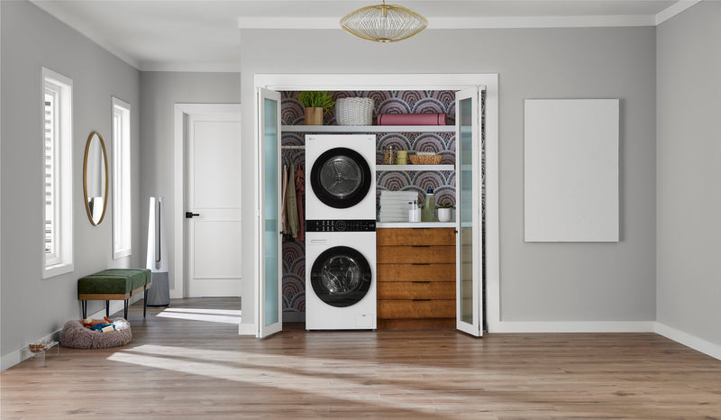 Tour de lavage WashTowerMC haute efficacité LG à chargement frontal avec laveuse de 3,1 pi³ et sécheuse de 4,2 pi³ - blanche - WKHC152HWA