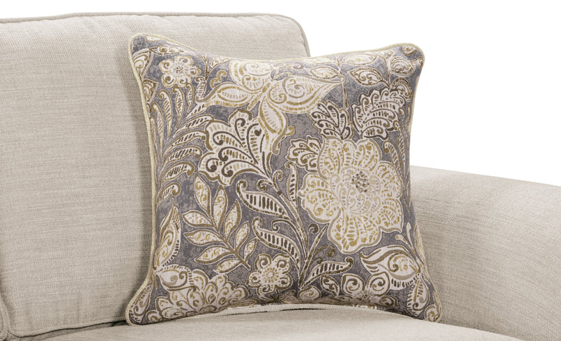 Causeuse Wynn de 70 po fabriquée au Canada en tissu de chenille avec bordure de clous décoratifs et pattes en oignon en bois - lin