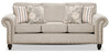 Sofa Wynn de 93 po fabriqué au Canada en tissu de chenille avec bordure de clous décoratifs et pattes en oignon en bois - beige lin