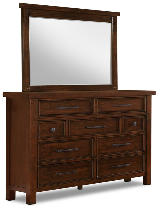 Ensemble de chambre à coucher Sonoma 5 pièces avec lit de rangement des 2 côtés, commode, miroir et table de nuit, brun manguier - format lit double