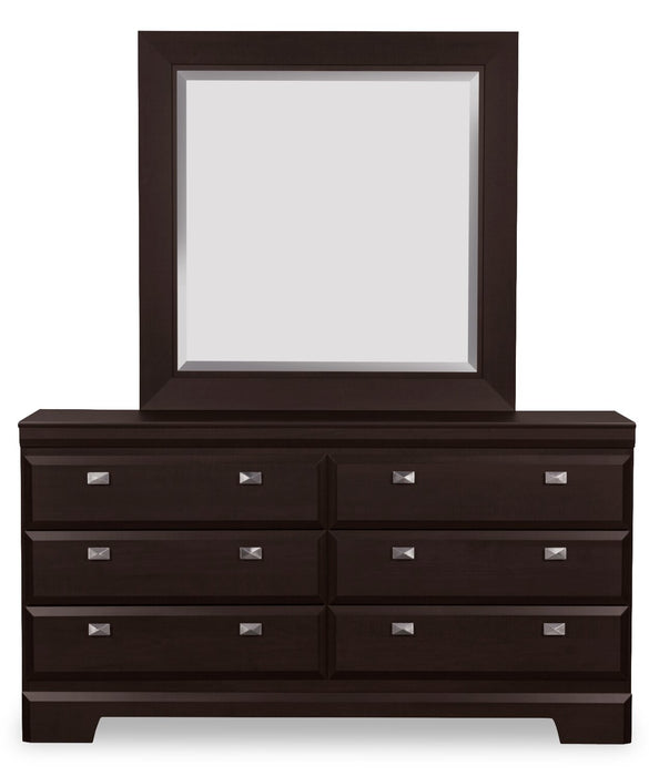 Ensemble de chambre à coucher Yorkdale 5 pièces fabriqué au Canada avec lit de rangement à 6 tiroirs, commode et miroir, brun - format grand lit