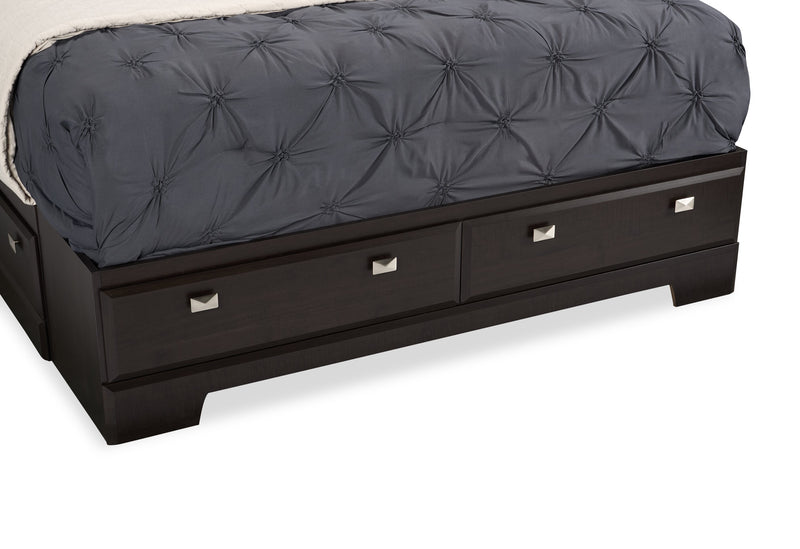 Lit plateforme Yorkdale fabriqué au Canada avec tête de lit et cadre de rangement à 6 tiroirs, brun - format grand lit