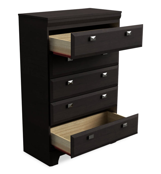 Commode verticale Yorkdale de 31,1 po (L) x 47,4 po (H) à 5 tiroirs pour la chambre à coucher, fabriquée au Canada - brune