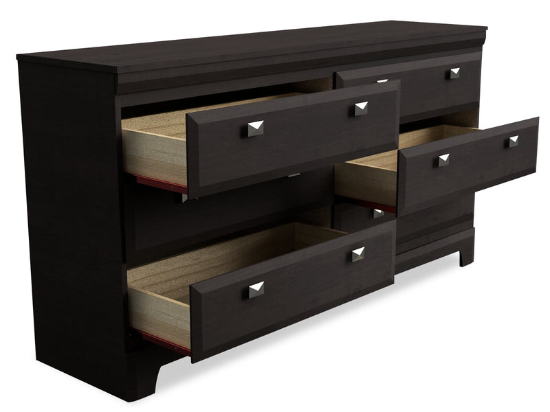 Commode Yorkdale de 61,4 po (L) x 32,3 po (H) à 6 tiroirs pour la chambre à coucher, fabriquée au Canada - brune