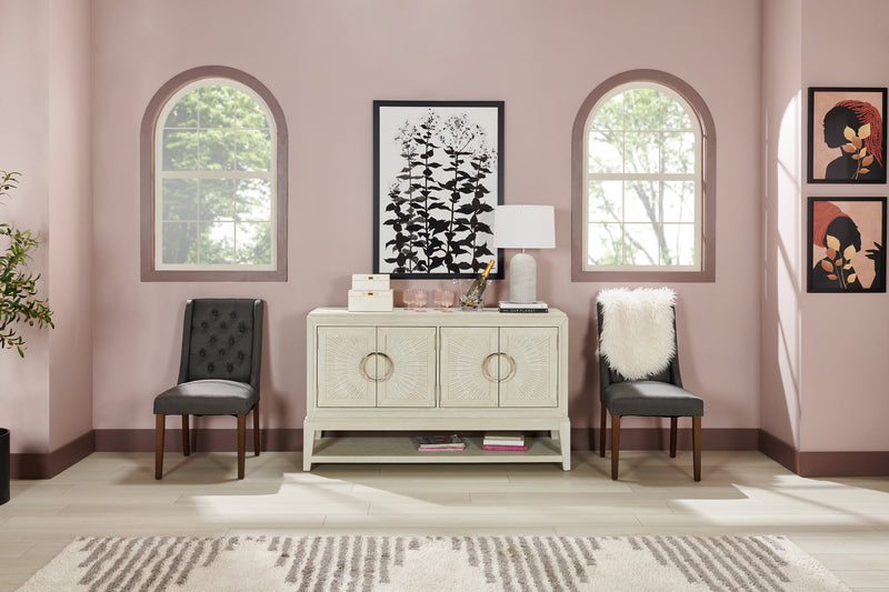 Chaise de salle à manger York en tissu d’apparence lin avec bordure de clous décoratifs - grise