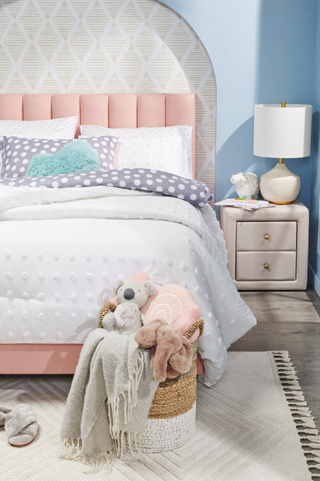 Table de nuit rembourrée Zara de 20,5 po (l) x 20,75 po (H) à 2 tiroirs - beige