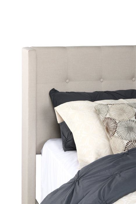 Lit rembourré Zara en tissu d’apparence lin beige avec capitonnage à boutons - format grand lit