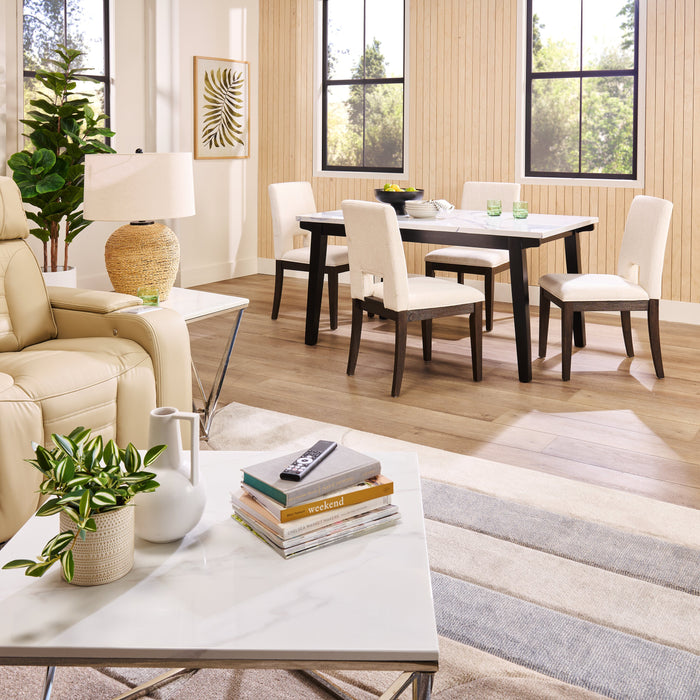 Chaise de salle à manger Zelda en tissu de chenille - blanche et brun espresso