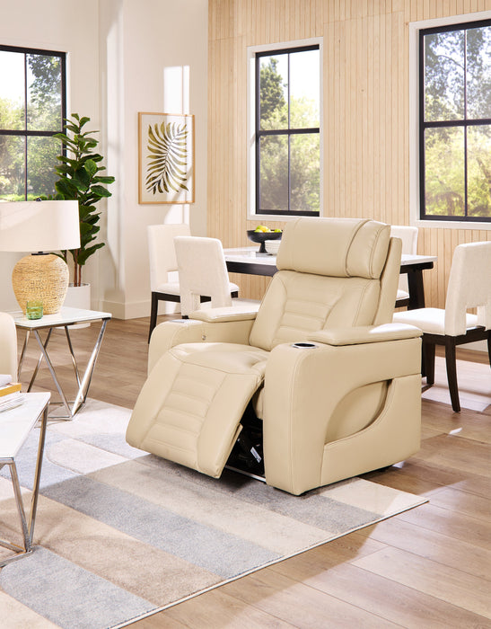 Fauteuil de massage à inclinaison électrique Zen de 40 po en tissu d’apparence cuir avec appuie-tête électrique et siège chauffant - abricot