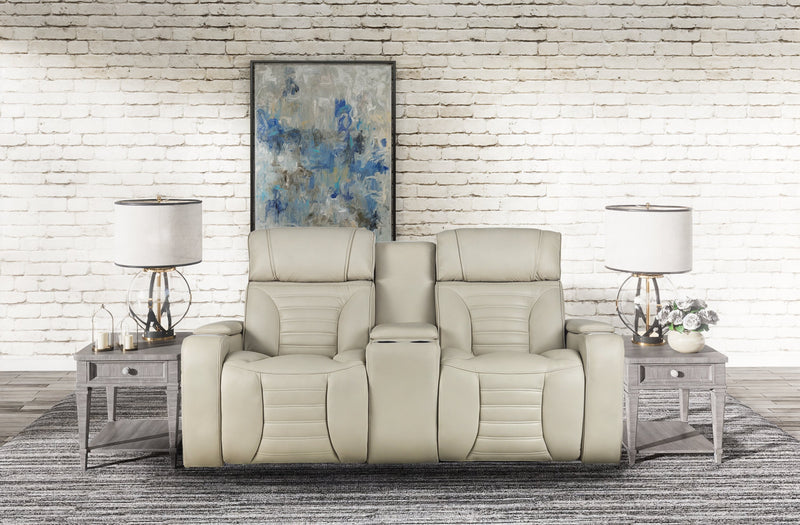 Causeuse de massage à inclinaison électrique Zen de 75,5 po en tissu d’apparence cuir avec console réfrigérée - abricot