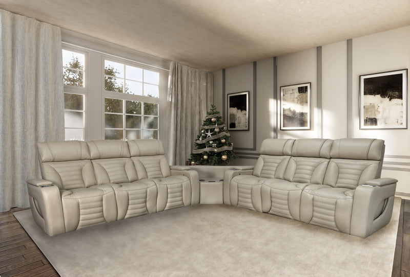 Sofa sectionnel à inclinaison électrique Zen 3 pièces en tissu d’apparence cuir avec massage et 2 consoles rabattables - abricot