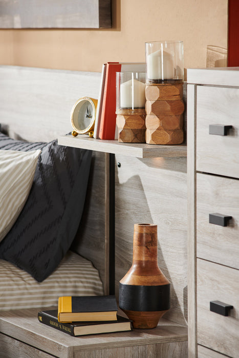 Lit à sections Zen avec tête de lit, cadre de lit, tables de nuit, sections latérales, port USB et éclairage à DEL, gris clair - format grand lit