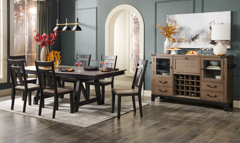 Table de salle à manger Zao de 66 po à 94 po (L) en mélamine avec rallonge avec base à tréteaux - brune