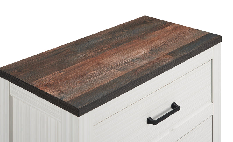 Commode verticale Zoey de 31,5 po (L) x 50,7 po (H) à 5 tiroirs pour la chambre à coucher - deux teintes, blanc et brun