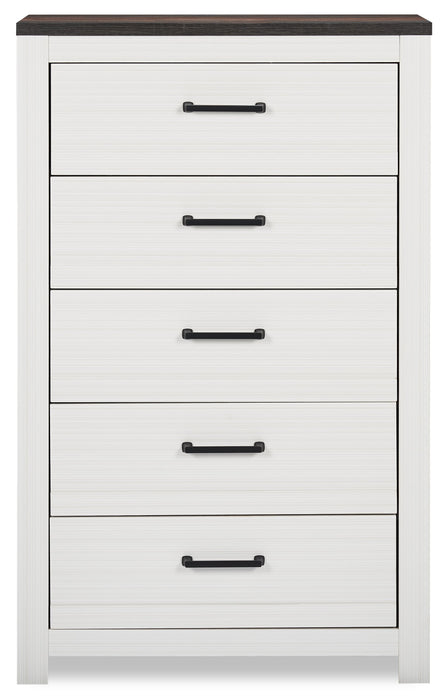 Commode verticale Zoey de 31,5 po (L) x 50,7 po (H) à 5 tiroirs pour la chambre à coucher - deux teintes, blanc et brun