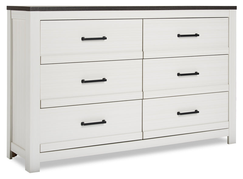 Commode Zoey de 58,3 po (L) x 37,1 po (H) à 6 tiroirs pour la chambre à coucher - deux teintes, blanc et brun
